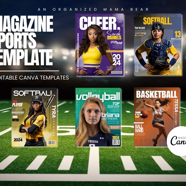 Sports Magazine Cover Template | Bundle | Editable | Canva | 8.5 x 11 | Digital | Custom | Athlete | Design | Banner | Collage | Game Day