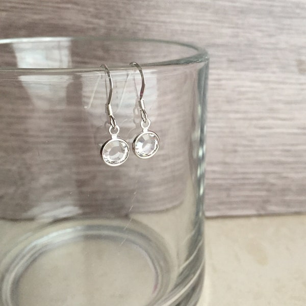 Lightweight Sterling Silver Crystal Earrings, Small Delicate Earrings, 925 Sterling Silver Gift for Her, Simple Feminine Fun Earrings