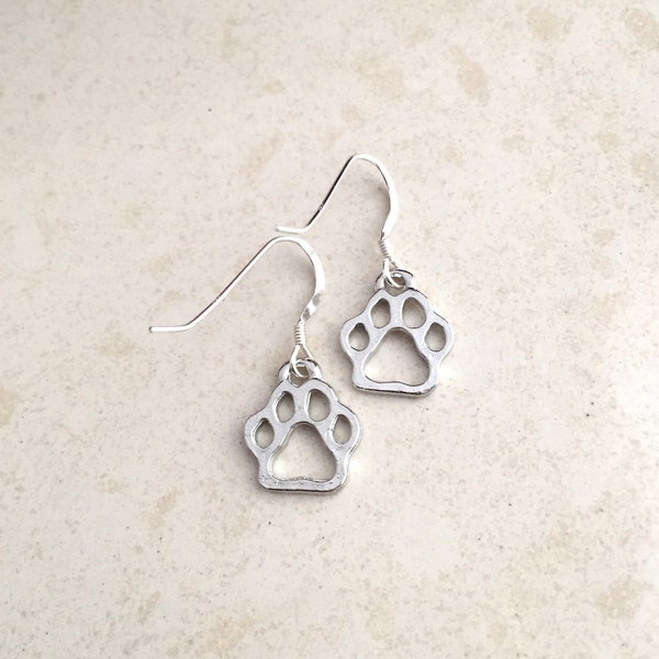 Dog Paw Earrings, Sterling Silver Earrings, Puppy Paw Jewelry, Simple Paw Print Earrings, Lightweight, Gift for Her, Women's Jewelry Gift