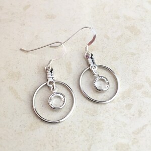 Sterling Silver Crystal Dangle Earrings, Lightweight Earrings, Small and Simple, Gift for Her, Women&#39;s Fashion Jewelry, Silver Earrings