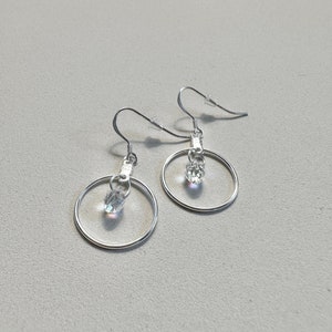 Silver Earrings, Sterling Silver Crystal Dangle Earrings, Lightweight Earrings, Small and Simple, Gift for Her, Women&#39;s Fashion Jewelry