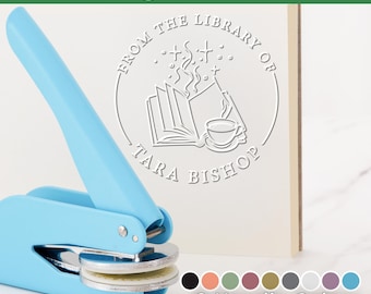 Timbro a secco personalizzato per libri, timbro personalizzato "Dalla biblioteca", timbro a secco per libri, timbro "Ex Libris", fantastico regalo per gli amanti dei libri