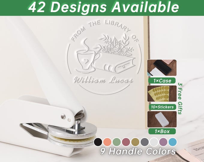 Featured listing image: Book Embosser Personalized, Custom From The Library Of Book Embosser, Book Stamp, Library Embosser, Ex Libris Book Lover Gift