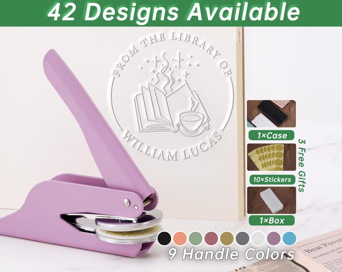 Featured listing image: Book Embosser Personalized , Custom From the Library of Book Stamp, Library Embosser, Ex Libris Book Stamp, Book Lover Gift