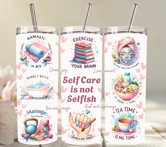 Watercolor Self-Care Tumbler Wrap: Spa Day Design (PNG Digital Download)
