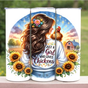 Just A Girl Who Loves Chickens Tumbler Wrap, 20oz Skinny Sublimation Tumbler Design, Farm Sunflower Chicken Lover Tumbler Wrap Design