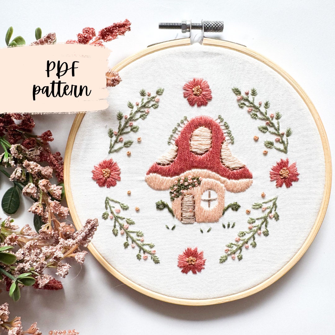 Embroidered Toadstools PDF Embroidery Pattern, Toadstool Cottage Embroidery Pattern PDF ...