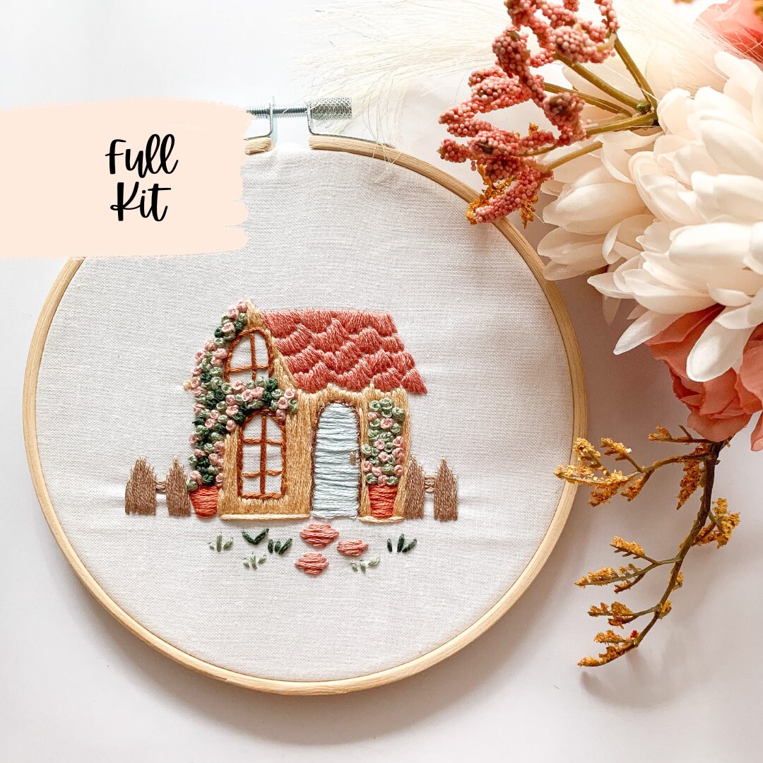 Embroidery Pattern Kit, Cottage Home Embroidery Pattern Full Kit, House ...