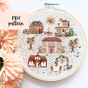 PDF Embroidery Pattern, Serenity Town Embroidery Pattern PDF Digital Download, Village PDF Embroidery with Instructions, Cozy Embroidery Pdf image 1