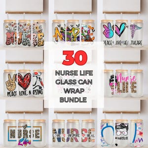 30 wzorów Nurse Life 16oz Libbey Glass Can Wrap Bundle, Nurse Png, Nurse Libbey Glass Png, Nurse Life Png, Pobieranie cyfrowe