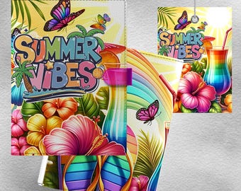 Summer Vibes Travel Sublimation Bundle, luggage tag, passport cover PNG, Sunset Flip Flops Sunglasses Beach