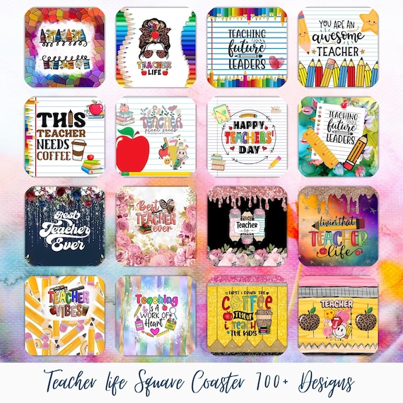Teacher Square Coaster Bundle, Design Teacher Life Bundle Png, Square Coaster Sublimation Designs Teacher Png Digital Downloads