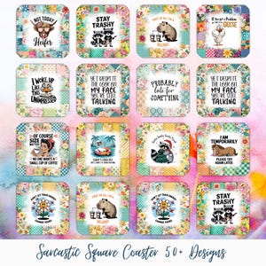 Funny Sarcastic Square Coaster PNG, Sarcastic Coaster Sublimation Design, Funny Coaster Design, Sublimation Square Coaster Template Bundle