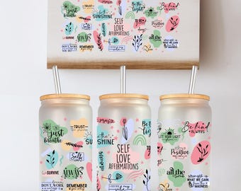 Boîte en verre de 16 oz pour sublimation Design bohème Rappels quotidiens Affirmations Motivation inspirant, Affirmations d'amour-propre Verre Libbey 16 oz