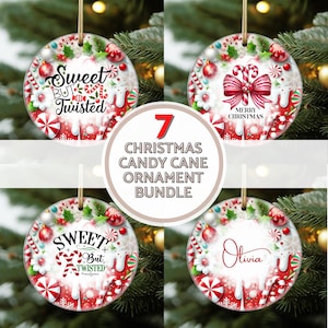Christmas Candy Cane Ornament Bundle, Round Christmas Ornament Png, Christmas PNG Download, Xmas Ornament Sublimation Designs Downloads