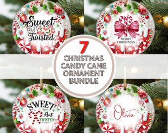 Christmas Candy Cane Ornament Bundle, Round Christmas Ornament Png, Christmas PNG Download, Xmas Ornament Sublimation Designs Downloads