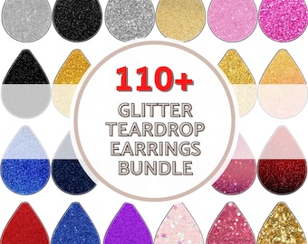 Glitter Teardrop Earring Bundle, Set Earrings Sublimation Designs PNG Bundle, Teardrop Earring Template, Sublimation, Digital Download