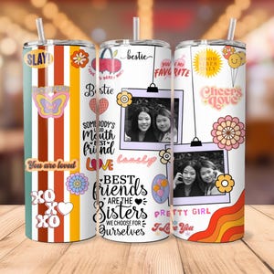 Besties Photo Tumbler Wrap PNG Bestie Personalizowany 20 oz Skinny Tumbler Design BFF Best Friend Doodle Dodaj własne cyfrowe pobieranie