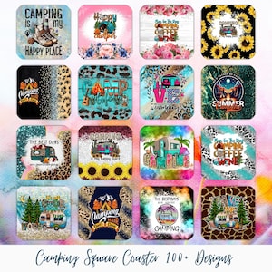 Camping Coaster Sublimation Designs: 100+ PNG Templates (Digital Download)