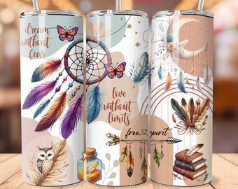 Boho Dreamcatcher Tumbler, 20oz Skinny Tumbler Sublimation Designs Boho Rainbow Wrap Tumbler for Straight & Tapered Tumbler PNG Instant