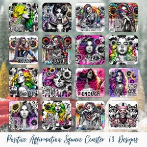 Affirmation Coaster PNG Designs: Self Love Quotes (Digital Download)