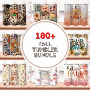 Fall Tumbler Wrap Bundle Pumpkin Season Autumn Floral PNG Seamless, Fall in Love with Tumblers 20oz Skinny Sublimation Tumbler Design Bundle