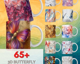 65+ 3D Butterfly And Flowers Mug Wrap Sublimation Design Bundle, Floral Mug Wrap Png, 15oz & 11oz Mug Sublimation, butterfly mug, 3d mug