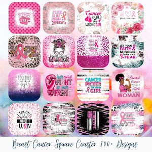 Breast Cancer Awareness Coaster PNG Designs: Pink Ribbon Sublimation (Digital Download)