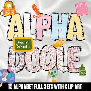 Doodle Font Alphabet PNG: Teacher Clipart Bundle (Digital Download)