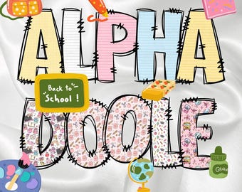Alfabeto para profesores (Png), fuente Doodle (Png), clipart de temática escolar, letras del alfabeto (Png), fuente digital para profesores, decoración (Png), paquete de alfabeto escolar