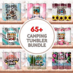 65+ Camping life Tumbler Wrap Bundle, Camping PNG File, Camping tumbler png, 20oz Skinny Sublimation Designs, Pink Camper Tumbler Png