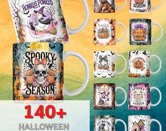 140+ Scary Halloween Mug Wrap Bundle, Skull Ghost Mug Wrap, 11oz & 15oz Spooky Season Halloween Mug PNG, Mug Wrap Sublimation, Digital Files