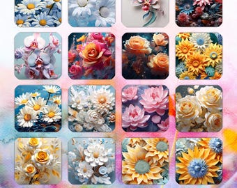 3D Flower Coaster Bundle Sublimation PNG Best Sellers Sublimation Designs | 3D Floral Square Coaster | Square Coasters HUGE Bundle Download