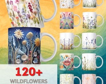 Motifs de sublimation de tasse de fleurs sauvages, conceptions de modèle de tasse de printemps, conception de sublimation de tasse de fleur, emballages de tasse de 15 oz floraux aquarelle png thumbnail