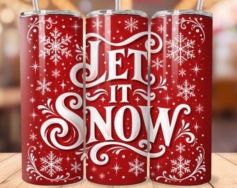 Let It Snow Tumbler Wrap, Red and White Christmas Snowflake Design (Digital Download)