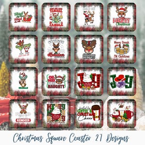 27 Weihnachtsquadrat Untersetzer Sublimationspaket, Weihnachtsuntersetzer Paket, lustiges Getränk Design PNG für Weihnachtshandwerk, digitaler Download