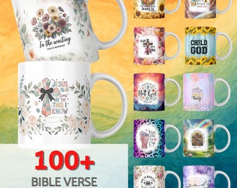 100+ Bible Verse Mug Bundle, Christian Faith Mug Wrap PNG, Scripture Quote Designs, Religious Sublimation Cup Templates, Inspirational Mugs