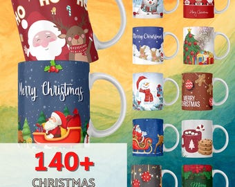 140+ Christmas Mug Wrap Bundle,  Watercolor Mug Wrap Sublimation Designs PNG, Gnomes Christmas Mug Wrap, 3D Christmas Mug Wrap