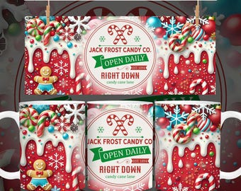 Christmas Candy Mug Wrap, Red Christmas Candy Mug Wrap Sublimation Design PNG, 11oz and 15oz Coffee Mug Wrap, Digital Download