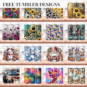Puede incluir: Una colecci&oacute;n de 12 dise&ntilde;os diferentes para vasos. Los dise&ntilde;os incluyen girasoles, mariposas, mu&ntilde;ecos de nieve, Pap&aacute; Noel, calabazas y m&aacute;s. Los vasos son todos blancos con un acabado de acero inoxidable.