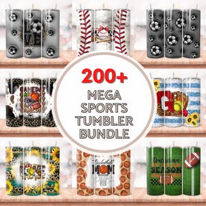 Pacote com mais de 200 Mega Sports Tumbler Wrap, Softball Wrap, Design de sublimação de 20 onças para mãe de beisebol, Futebol Png, Copo de futebol, Copo de beisebol