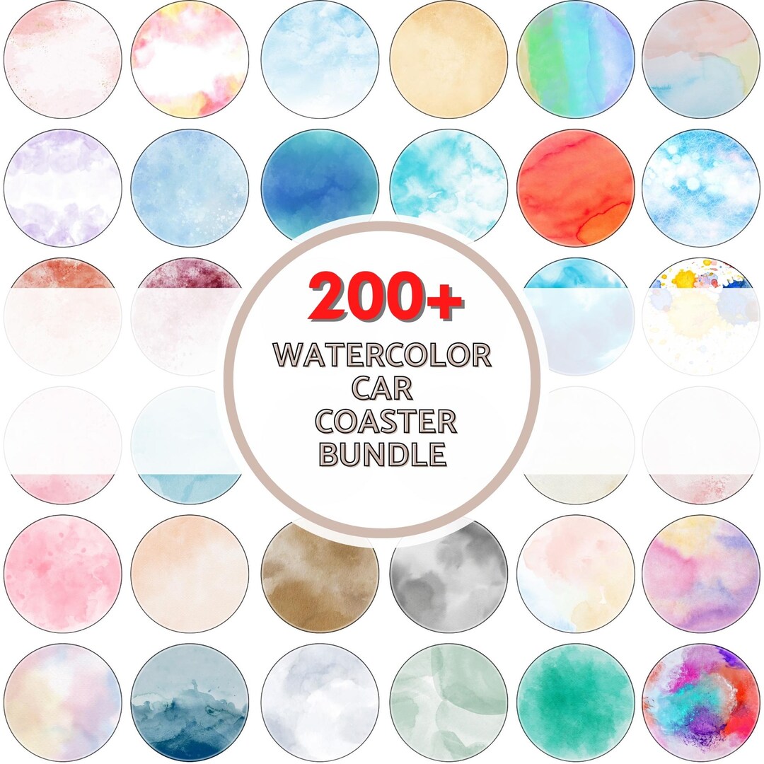 Watercolor Car Coaster PNG Bundle – 200+ Pastel Abstract Sublimation ...