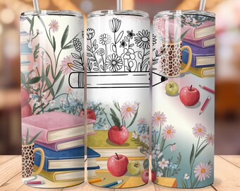 Teacher Tumbler Wrap Design 20 oz Skinny Tumbler PNG Back To School Add Your Own Name/Text Seamless Sublimation Digital Download