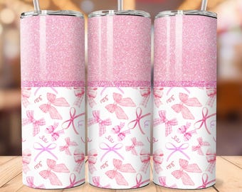 Pink Bows Tumbler Wrap, Coquette Tumbler Wrap, Leather Tumbler Wrap, Cute Girly Tumbler Wrap, Pink Glitter Bow Tumbler, Soft Pink Bow PNG