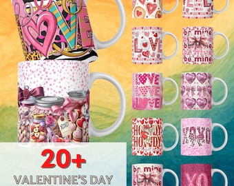160+ MEGA Valentine Mug Wrap Bundle, Valentines day Mug Wrap Sublimation Designs PNG, 11oz and 15oz Mug Template, 3D Valentine Mug Wrap