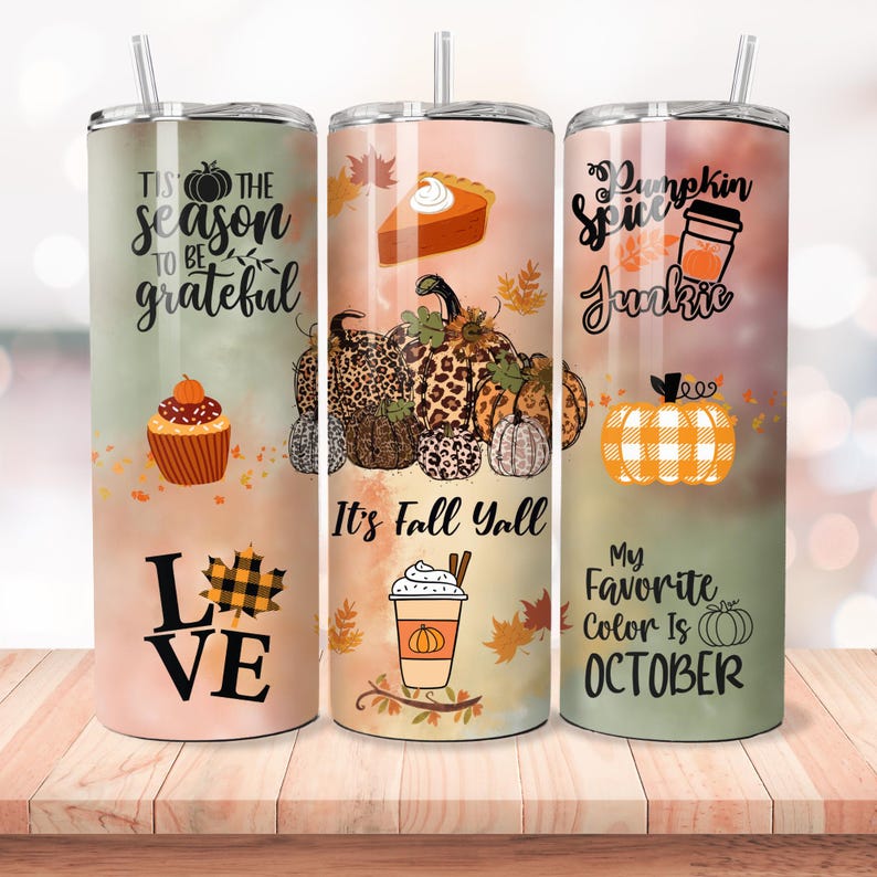 Fall Tumbler Wrap Bundle Pumpkin Season Autumn Floral PNG Seamless ...