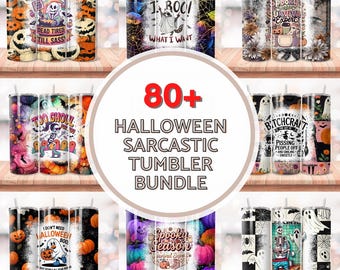 80+ Sarcastic Halloween Tumbler Wrap Bundle, Funny Spooky Ghost Skeleton Pumpkin Designs, 20oz Skinny Sublimation PNG