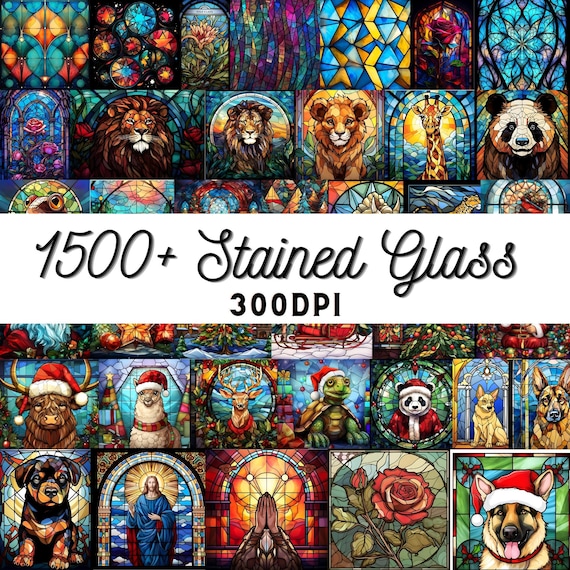 1500+ Stained Glass Bundle PNG, High-Resolution, Commercial Use, Stained Glass PNG, Digital Paper, Stained Glass Art, Decor, Wall Art