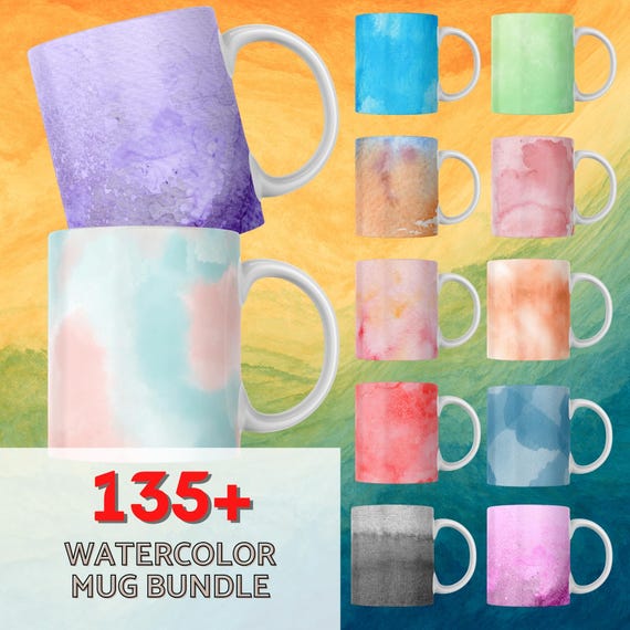 135+ Solid Watercolor Mug Wrap Bundle, Coffee Cup Backgrounds HUGE Bundle Download, PNG Sublimation Designs, Mega Bundle
