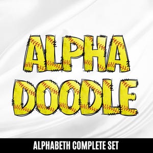 Pacote de letras do alfabeto de softball PNG, designs de conjunto alfa de sublimação PNG, clipart de alfabeto, rabisco desenhado à mão de softball